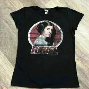 Girls Star Wars Princess Leia Rebel logo black tshirt